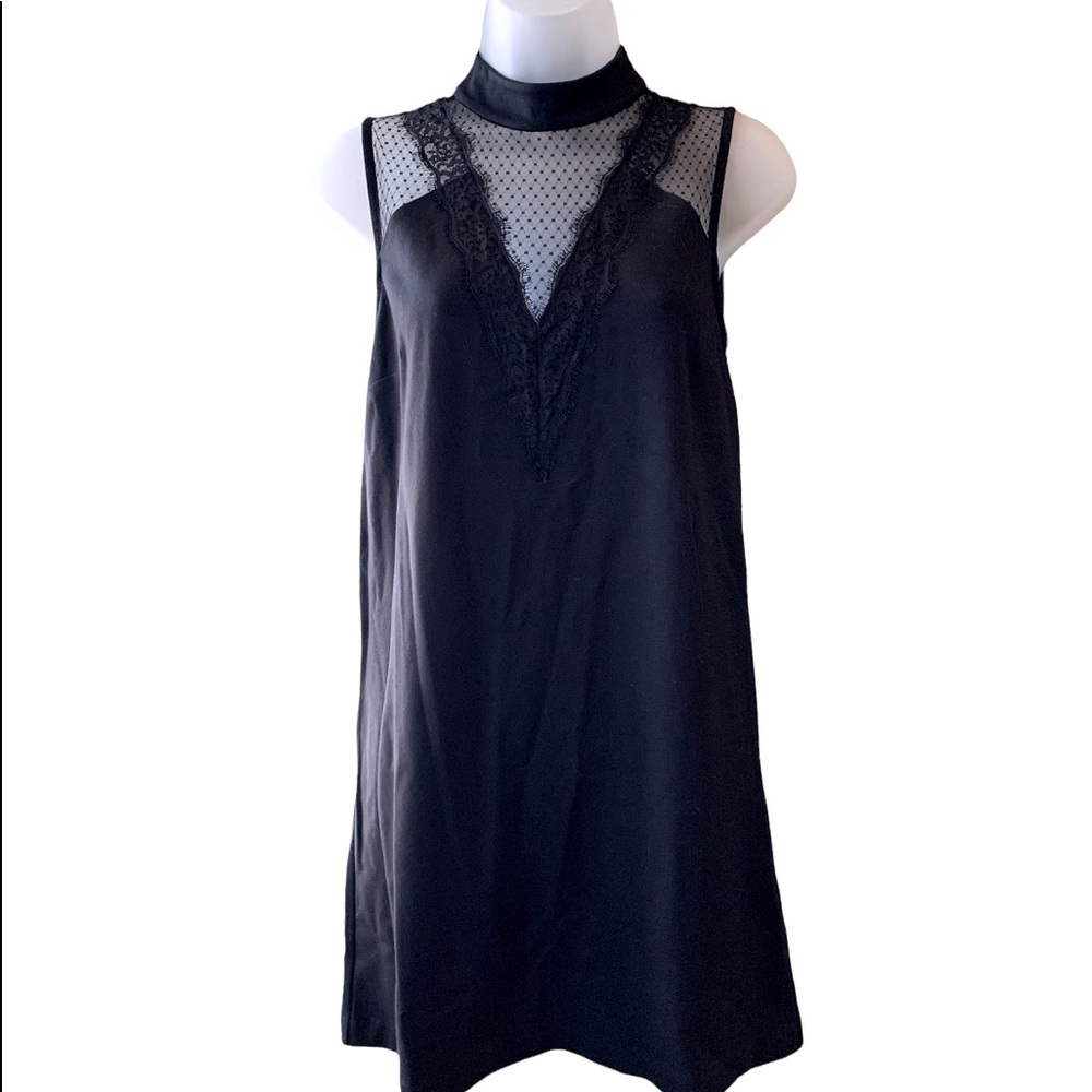 Express Dress Black Shift Party With Low Mesh Cutout Collar Deep V-Neck
XS T/P